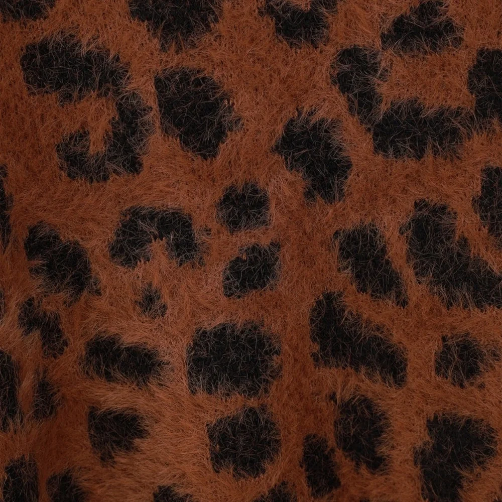 Brown Leopard Print Eyelash Knit Sweater - Picture 2 of 8